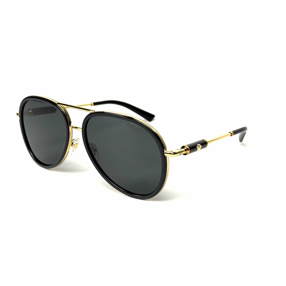 Versace Accessories - Versace Mod 2260 1002/87 Black Gold Aviator Pilot Authentic New